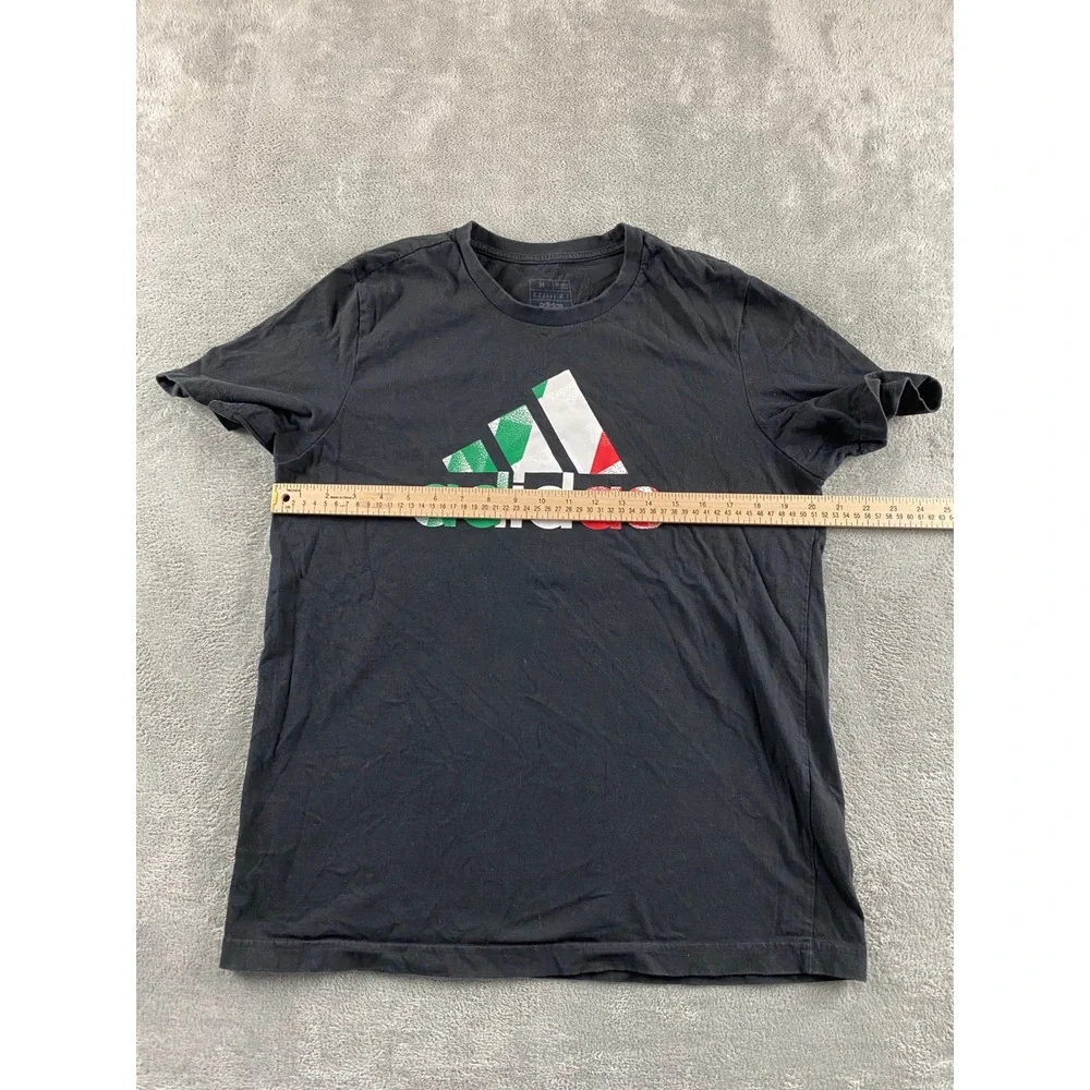 Adidas Mens Graphic Logo T-Shirt Black Green White Red Flag Colors Size M